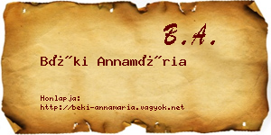 Béki Annamária névjegykártya