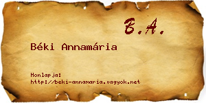 Béki Annamária névjegykártya